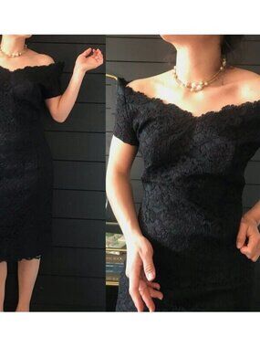 Vtg AMBRIA Women Sheath Lace Overlay Dress Sz 10 Black‎ Purple Elegant 80s